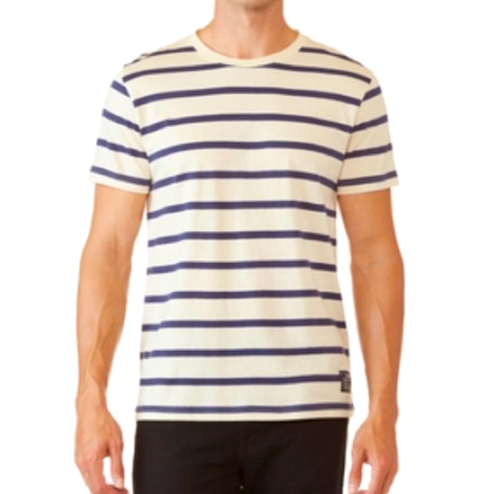 🆕 Alpha Beta Men’s Navy Blue and White/Ivory Striped Tee